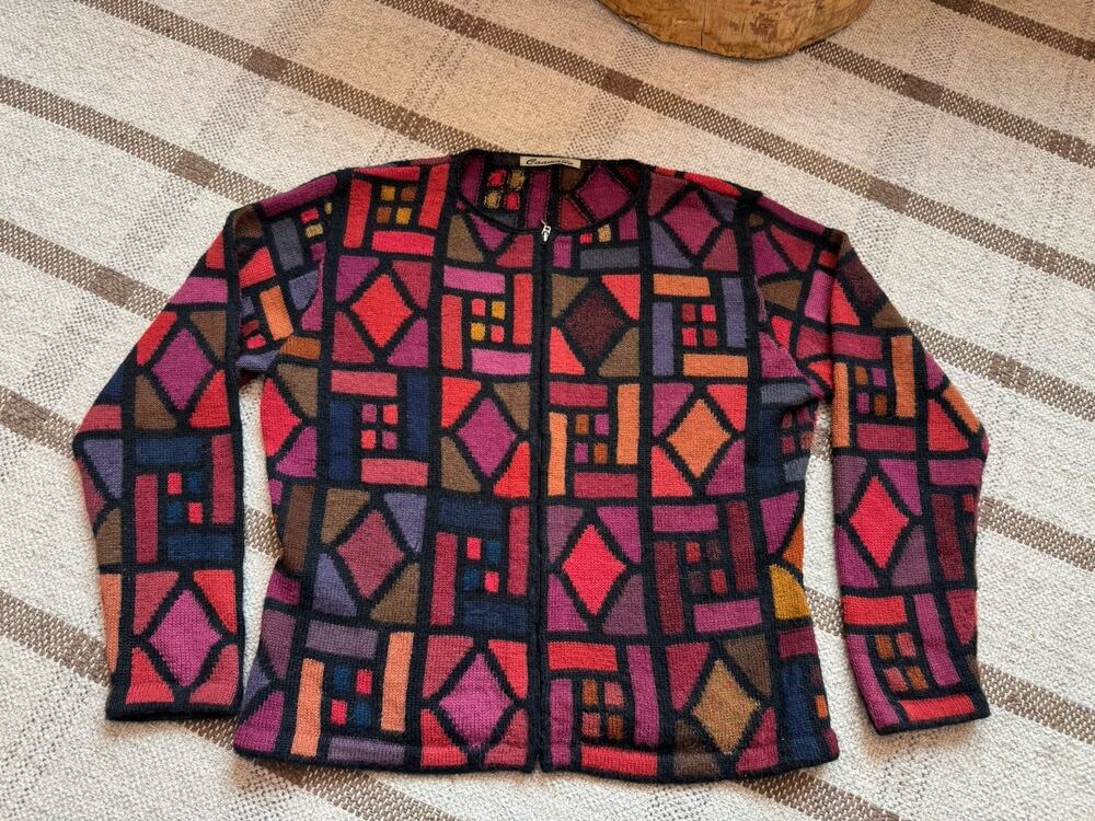 Caamano Alpaca Wool Sweater Full Zip Lagenlook Art To Wear Medium Handmade